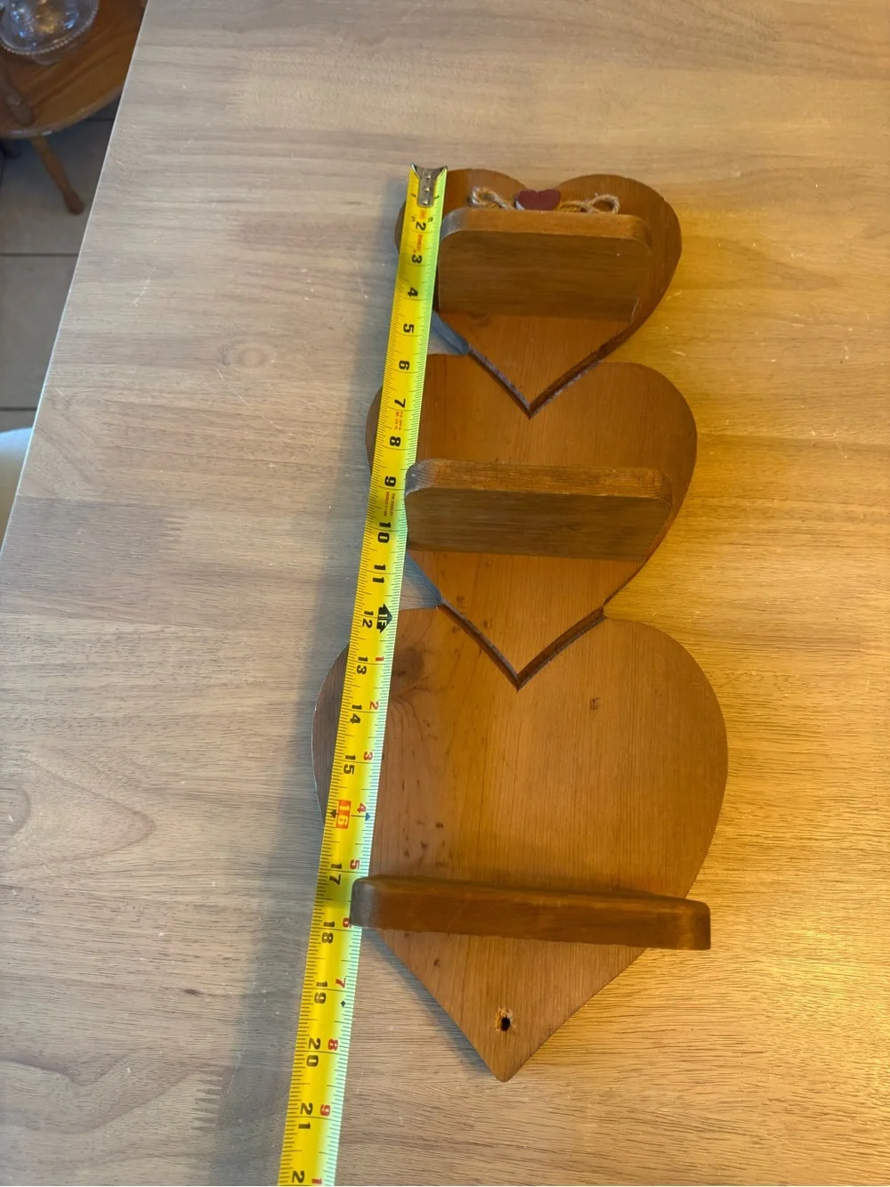 Vintage Handmade Wooden 3 Heart Shelf Wall Hanging Cottagecore